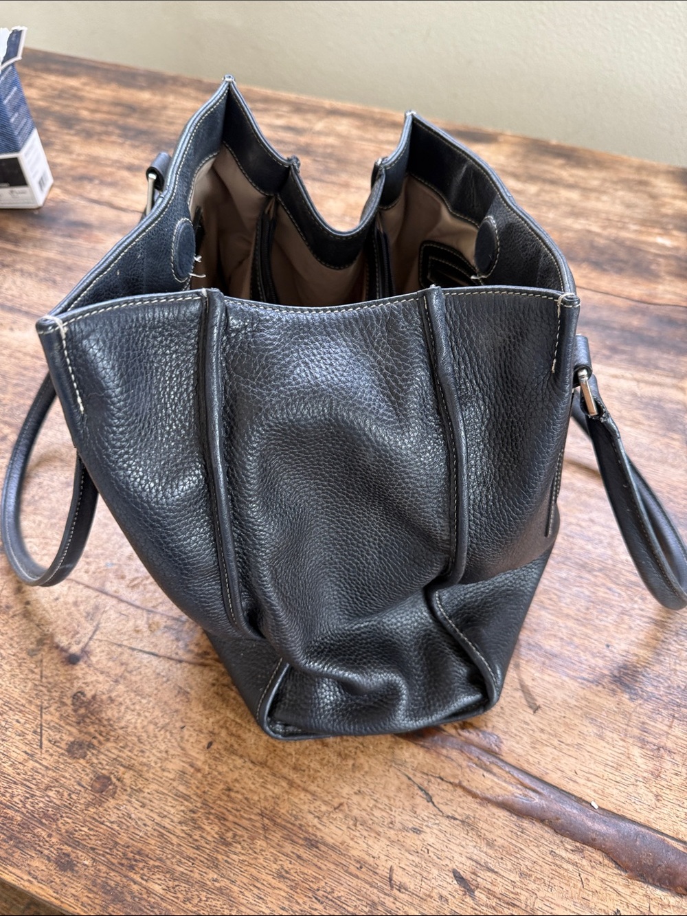 Tignanello Black Pebbled Leather Large Shoulder Tote Bag Multi Pocket - Picture 5 of 16